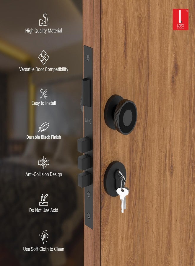 LAPO Heavy Duty Mortise Door Lock Set - Secure Main & Bedroom Doors | Elegant Black Finish | Durable Handle Set with 3 Brass Keys | Ideal for Home, Office & Hotel | 3-Years Warranty - Image 5